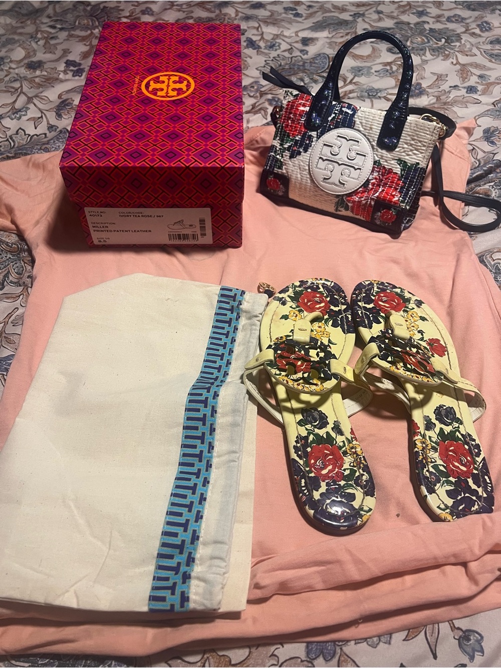 Tory Burch Yellow Floral Miller Flip Flops